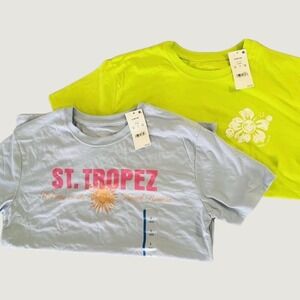 Short Sleeve T Shirt Bundle Smiley World St Tropez Kids Large Yellow Gray NWT